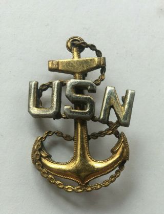 Full Sizel Wwii Us Navy Chief Petty Officer Hat Badge Applied Chain P4