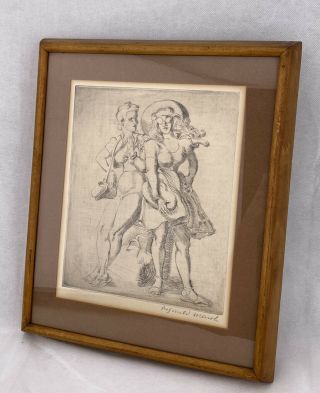 Reginald Marsh Pencil Signed Etching Of Two Women Going To A Beach Framed Matted