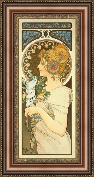 Alphonse Mucha The Wig Project Framed Canvas Giclee Print 14 " X27 " (v12 - 17)