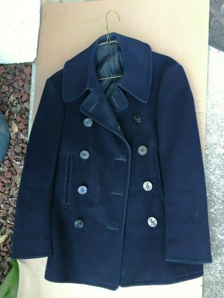 Vintage Wwii Us Navy 10 Button 100 Wool Pea Coat Naval Clothing