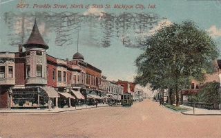 Postcard Franklin Street North Of Sixth St Michigan City In