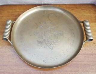 Vintage Floral Etched Brass Serving Tray Platter 11.  5 " X.  75 "