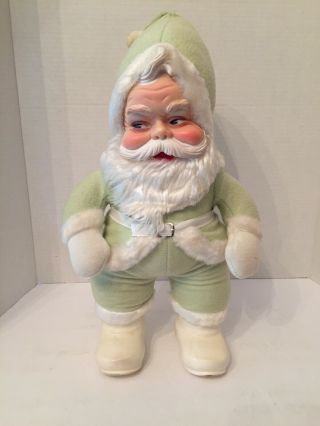 Rare Vintage Rushton Rubber Face Plush Stuffed Santa Claus Christmas Lt.  Green