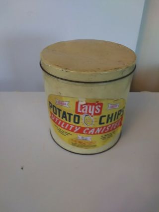 Vintage Lays Tin Potato Chips Canister W/paper Label