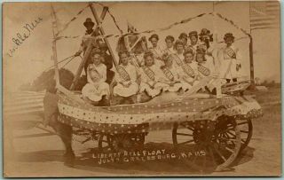 1910s Greensburg,  Kansas Rppc Photo Postcard Liberty Bell Float July 4th Parade