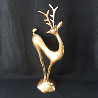 20 Inch Brass Deer Buck On Rock Home Decor Statue Nature Figurine Boho Reindeer