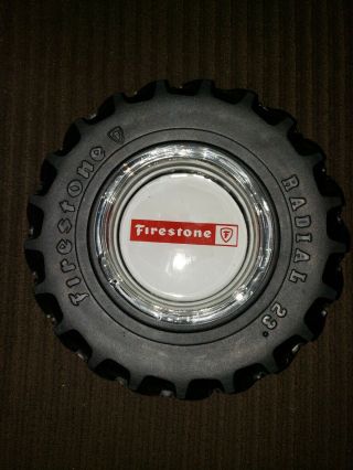Vintage Firestone Advertising Glass Ashtray Tractor Tire Gas Oil Service Station