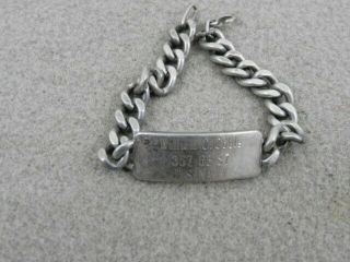 Ww 2 Heavy Sterling Marked Us Navy Id Bracelet,  Complete