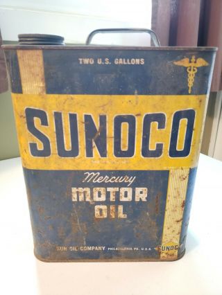 Vintage Sunoco Mercury Motor Oil 2 Gallon Can Gas Station Advertising