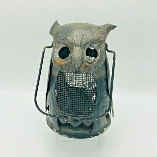 Vintage Two Sided Owl Lantern Light Candle Holder Hong Kong 6 " Tall Halloween