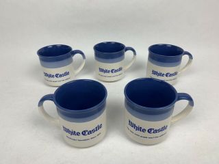 Vintage White Castle Coffee Mugs 1980’s Set Of 5 White & Blue