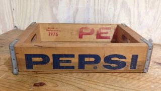 Vintage 1976 Pepsi Cola Soda Wood Crate Metal Trim Temple Chattanooga