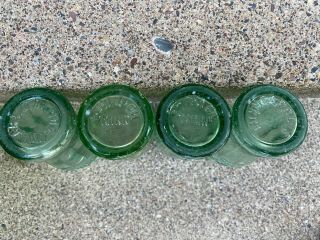 4 Vintage Embossed Hobbleskirt Coca - Cola Coke Green Glass Bottles 6 oz 2