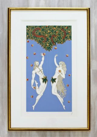 Contemporary Modern Framed Erte Adam & Eve Serigraph Signed & Numbered 169/300