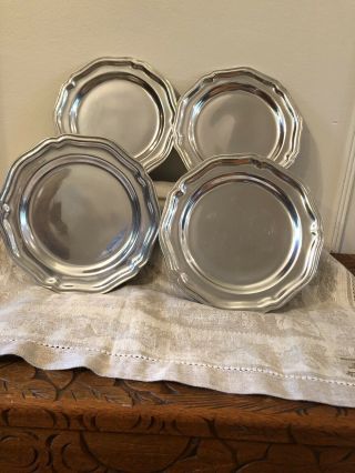 Set Of 4 Vintage Wilton Armetale Rwp Queen Ann Pewter Shiny Salad Plates 7” Usa