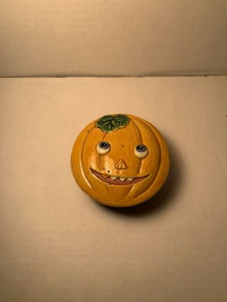 Rare Vintage Japan Halloween Porcelain Jack O Lantern Jol Covered Trinket Box