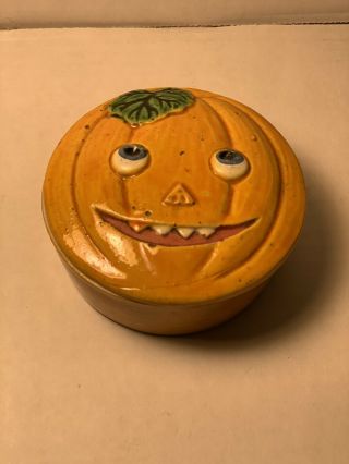 RARE Vintage Japan Halloween Porcelain Jack o Lantern JOL Covered Trinket Box 2