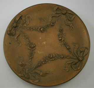 Bronze Pin Desk Tray With Ribbon & Floral Motif Signed L.  Levee (french)