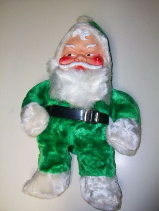 Vintage Plush Stuffed Green Rubber Face Santa Claus Rushton?