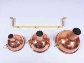 Vintage Set of 3 Kitchen Copper Funnel with Copper Wall Mounted Rack 2