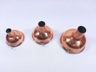 Vintage Set of 3 Kitchen Copper Funnel with Copper Wall Mounted Rack 3