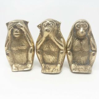 Vintage Brass Set Of 3 Wise Monkeys See No Evil Heat No Evil Speak No Evil