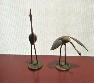 Vintage Solid Brass Figurines Statue Sculpture Figure Cranes Herons Egrets Birds 2