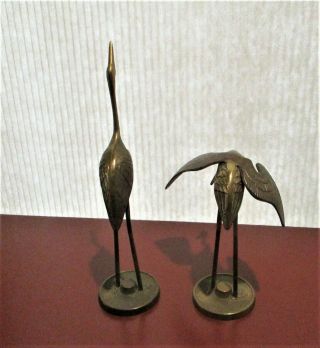 Vintage Solid Brass Figurines Statue Sculpture Figure Cranes Herons Egrets Birds 3