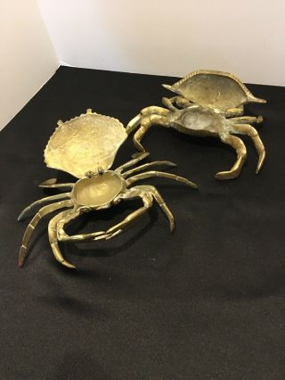 (2) Two Crab Ashtrays Vintage Solid Brass Hinged Trinket Boxes