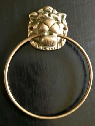 Vintage Solid Brass Victorian Lion Head Towel Ring Holder Japan