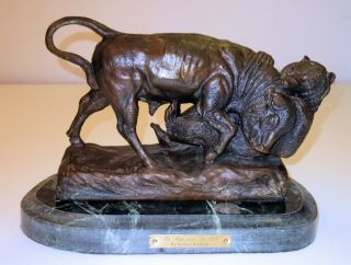 “bull & Bear” Bronze & Marble Sculpture Signed By Rosa Bonheur Or Is It Isidore?