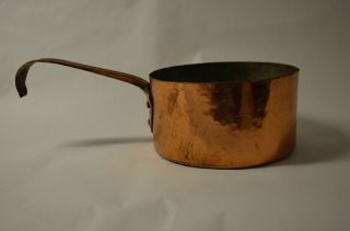Vintage Heavy Hand Made Hammered Thick Copper Pan With Riveted Copper Handle
