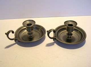 International Pewter Candle Holders Pair Colonial Style