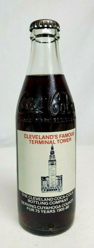 1980 Cleveland Terminal Tower 75th Anniversary Coca Cola Coke Bottle Rare / Full