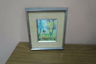 Vintage Enamel On Copper Painting Framed 4 " X 5 " - 8 " X 9 " Little Girl Playing