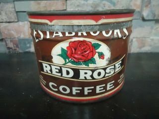 Vintage Estabrooks Red Rose Coffee Tin Can - Advertising - Rare - Kitchen Decor