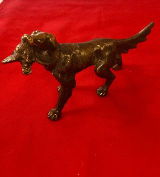 Bronze /brass Hunting Dog With Bird Figurine