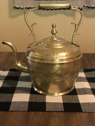 Large Vintage Etched Brass Morocco Coffee/tea Pot Gooseneck Style