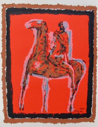 Marino Marini " Le Chevalier " 1955 Plate Signed Silkscreen Horse Rider Art