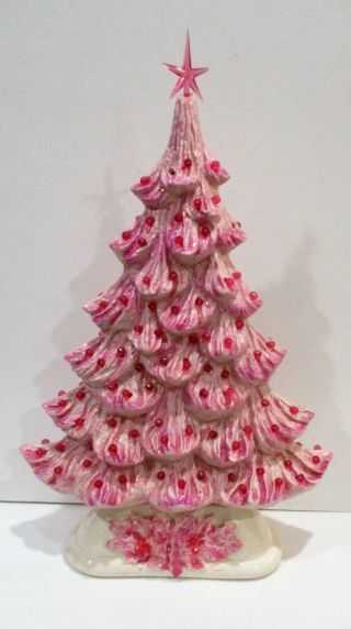 Vintage Ceramic Mold Two Sided Slim/flat Pink Christmas Tree Lighted Able