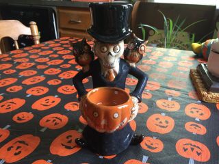 Yankee Candle Boney Bunch 2010 Skeleton With Owls Tea Light Holder Halloween