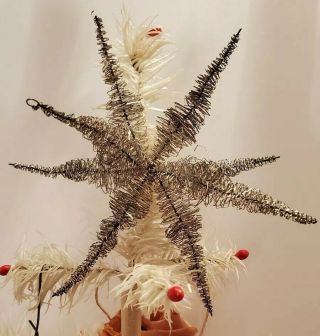 Rare Large 6 " Antique German Metal Wire Star Feather Tree Topper 8 Point Star