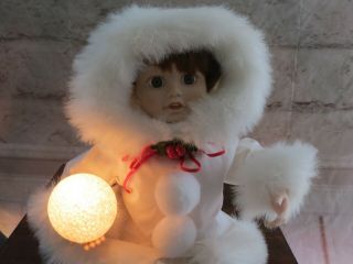 Rare Vintage Telco Motionettes Animated Eskimo Snow Baby Girl W /snowball Euc