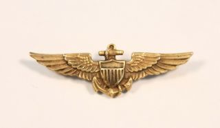Wwii 1/20 10k Gold Filled U.  S.  Navy Naval Aviator Pilot Wings Badge By Amico