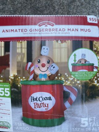 Gemmy Airblown Inflatable 5ft Christmas Animated Gingerbread In Cup