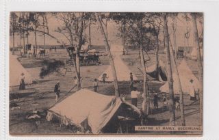 Vintage Postcard Camping At Manly Queensland 1900s