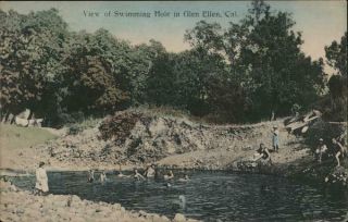 1909 Glen Ellen,  Ca View Of Swimming Hole Sonoma County California Postcard