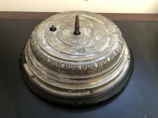 Antique German Wind Up Christmas Feather Tree Stand Music Box Clockwork Rotating