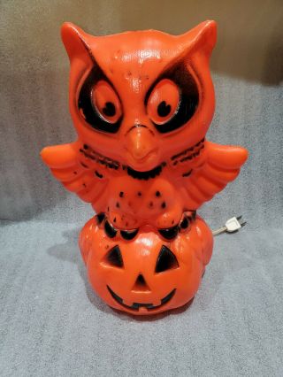 Vintage Rare Owl On Pumpkin Halloween Blow Mold Light Up Jack - O - Lantern 1960s