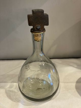 Jan Barboglio Iron Etched Glass House Blessing Decanter With Cross Stopper